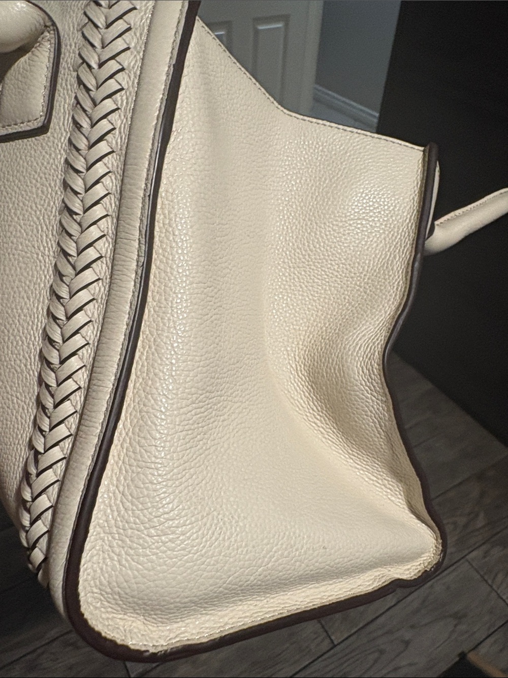 Brighton Flemming off white Leather Satchel with Braided Trim and Silver Accent - Picture 4 of 8